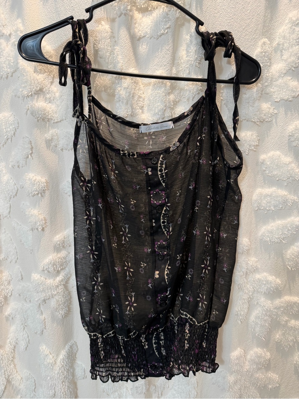 Charlotte Russe Black Sheer Floral Camisole